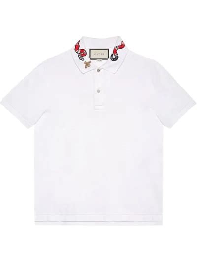 White Cotton Polo With Kingsnake Embroidery 